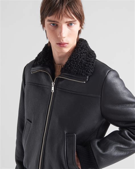 prada sheepskin jacket|Black Sheepskin Jacket .